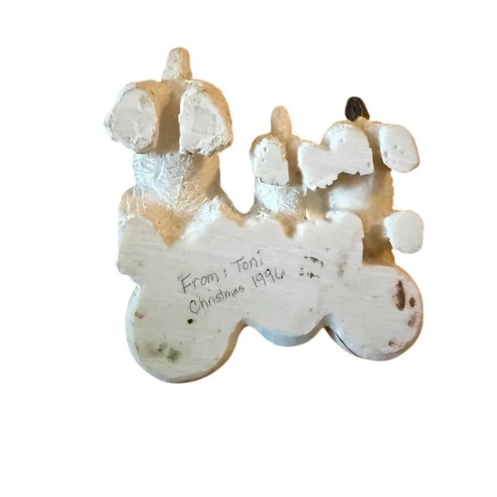Vintage Hand-Painted Puppy Dog lover Trio Figurine Christmas Tabletop Decor 1996
